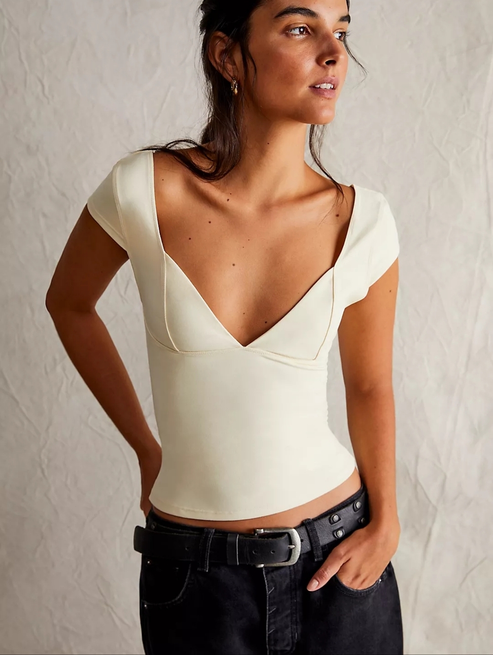 Free People Intimately FP Duo Corset Cami Women’s M Cap Sleeve Top Ivory  Black - Picture 2 of 8